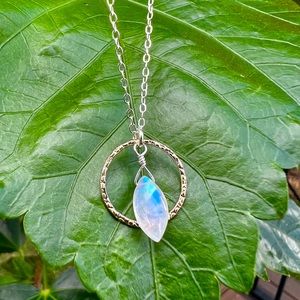 Moonstone, gold & sterling silver pendant necklace